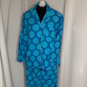 Victoria’s Secret Blue Polka Dot Long Flannel Pajamas, Women’s Size Large